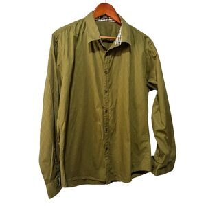 Coofandy Mens Olive Green Diamond Grid Button Down Shirt Long Sleeve Large